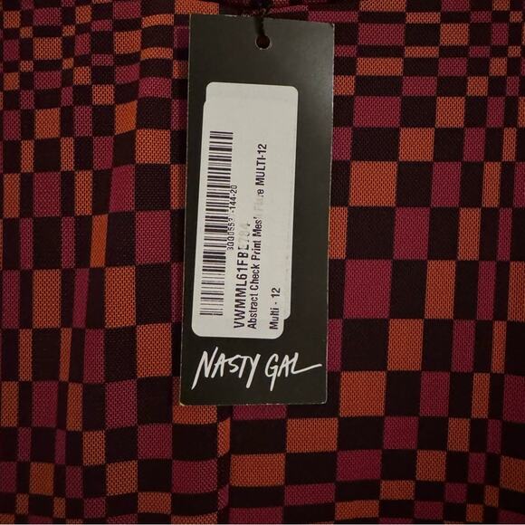 NWT Nasty Gal Abstract Checked Print Mesh Flare Pants - Picture 7 of 7
